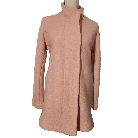 EXPRESS WOOL BLEND CAR COAT WOMEN'S SINGLE BREASTED ZIP PINK BOUCLE SMALL - Picture 1 of 8